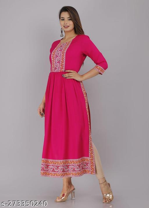 Rayon Urban365 Premium Nayara Cut Kurti/ printed Design Kurti for Women(Pink)