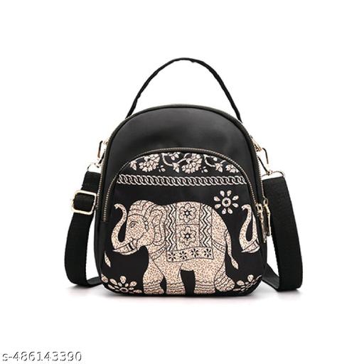 SYGA Women's Mini Backpack - Multi-Purpose Shoulder Bag  with Elephant Pattern (Black)