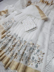 Trending Sarees Gotapati Work Sarees COTTON WHITE Embroidered Saree with Blouse