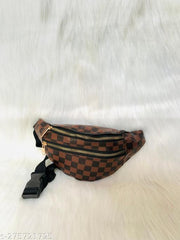 Waist Bag for Man Brown Color Check Design Kamr Bag for Boys Stylish Leather Bag