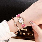 Flower Pattern Analogue Women's or Girls Watch (Rose Gold White)