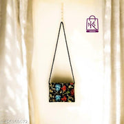 NAKASA Women's Kashmiri Handmade Flower Embroidery Small Black Clutch Bag