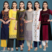 Polyster/Crepe fabric-Latest Tranding Printed Kurti On Lowest Price & Best Quality pack 6