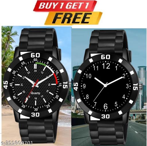 Watch Combo BUY 1 GET1FREE Black Designer Professional PU Analog Watch pack of 2