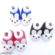 Kids with fabulous desigins & colors booties  Baby shoes/ Baby Booties/ Booties/ New born baby shoes for baby boy and baby girl with fancy bunny comfortable and skin friendly pack of 3 pair