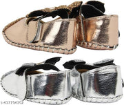 Neska Moda 6 To 12 Months Baby Girls Belly Shoe Fancy Partywear Bow Baby Sandal Velcro Booties (Toe to Heel Length - 12 cm, Brown, Silver)-BT1611andBT1612