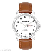 Analog New Track Number Dial Day Date Leather Strap Watch for Men – Premium Quality, Trending, Best Gift Pack. Brown Leather, White Dial. Celeb Choice, Most Selling Watch for Men/Boys. Perfect for Gents & Teens.