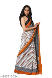 Jaipuri Hand Block Printed Soft Cotton Mulmul Saree ,Sanganeri Cotton Malmal Saree, Bagru Cotton Saree, Batic / Batik Print Cotton saree In Super Fine 92*80 Fabric Quality With Attached Blouse Piece for Woman