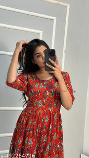 Women's Anarkali Cotton Kurti Party Wear Dress Women's Trendy Long Anarkali Rayon Printed Fashionable Gown