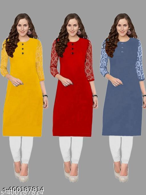Polyster/Crepe fabric-Regular Fit Sleeve Low Price Kurti for Women's (Pack of 3 )