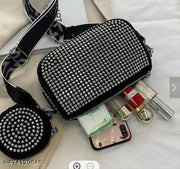 Silver Women Sling Bag Rhinestone crossbody sling bag for Women girls party wedding combo coin Purse