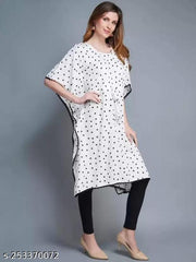 Women's Stylish Long Polka Dot Rayon Kaftan ,Womens rayon Printed Kimono Sleeves Kaftan Tops