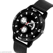 NEW ARRIVAL BLACK KING BRACELET WITH BLACK DIAL AND MESH STRAP SPORTY LOOK ANALOG WITH QUARTZ WATCH