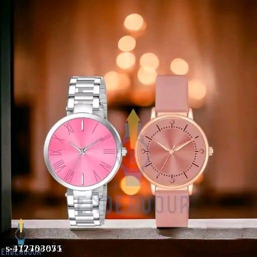 Premium Quality Solid Metal Dial Attractive Metal Chain Belt Analog Watches Combo for Women And Girls