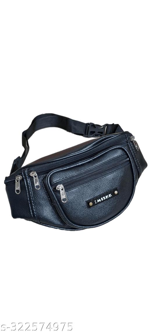 MISHK PU Leather Fanny Pack Waist Bag | Travel Pouch Passport Holder for Men & Women | Travel Handy Hiking Zip Pouch Money Phone Belt Bum Bag (Black)