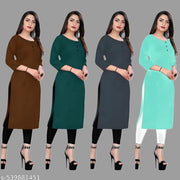 Straight Plain Casual Ethnic Plain A-Line American Crepe Fabric Light Weight Kurtis For Daily Use in Low Price
