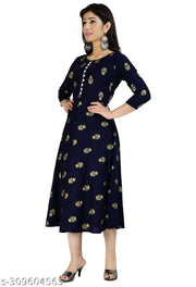 anarkali gold printed gown for women party wear