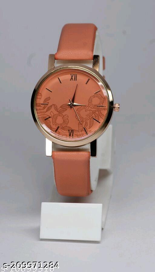 Best Quality Flower Designer Attractive Leather Belt Analog Watches for Women PACK1