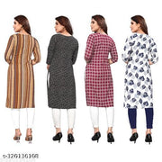 Polyster/Crepe fabric-Women Printed Straight Kurti Combo of 4