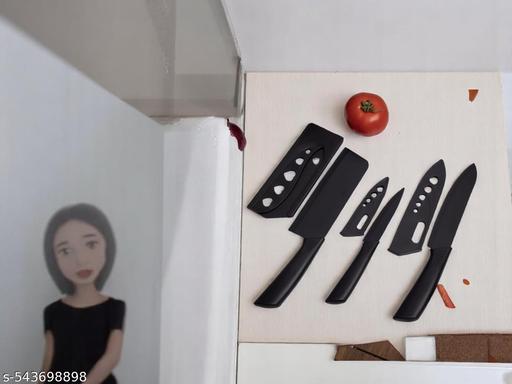 Stainless Steel 3 Pieces Chef Knife Set.Meat Knife with Sharp Blade with Ergonomic Handle for Home Kitchen and Restaurant(BLACK)