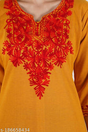 MUSTARD WOOLLEN EMBRODRY AARI WORK KURTI FOR WOMEN