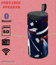 QUXXA TG113 Portable Bluetooth Speaker, Black Mesh Fabric, Wireless Audio Device with Red Logo, Cylindrical Design