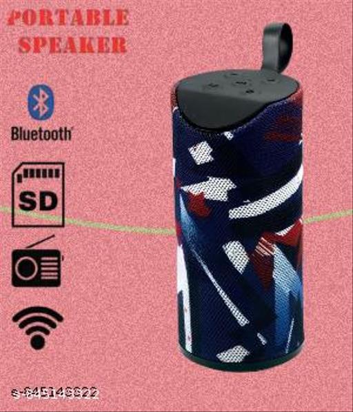 QUXXA TG113 Portable Bluetooth Speaker, Black Mesh Fabric, Wireless Audio Device with Red Logo, Cylindrical Design