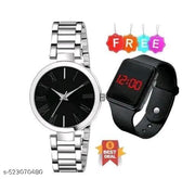 Stylish Stainless Steel Strap Analog and Digital Led watch for Women