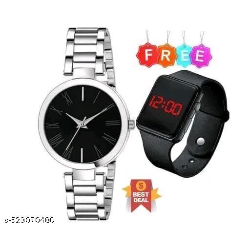 Stylish Stainless Steel Strap Analog and Digital Led watch for Women