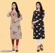 Polyster/Crepe fabric-Women's and Girls Daily Wear Straight Kurti (Pack OF 2 Piece Kurta)