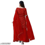 Women's Beautiful Rayon Printed Round Neck Kurta And Sharara With Net Dupatta Set