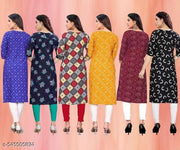 Women Printed Crepe Kurti (Combo Of 6)