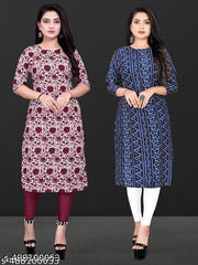 Polyster/Crepe fabric-Women Crepe Fabric Printed Straight Kurti PACK OF 2, Extra plus Size -S,M,L,XL,XXL,2XL,XXXL,3XL,4XL,5XL,6XL,7XL,8XL ( New Arrival New Design Fashionable Kurti )
