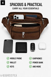 Latest Men Women Leather Waist Pack Travel Bags For Moneyy| Belt| Cards |Mobile| Documents| Kit| Books and Bills Dairy Pouch Cross Side Bag For Men Women .With Belt Stylish Small Luggage Accessories Bag I Waist Bags I Fanny pack.