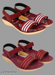 Hiyaga Red and Black Sandals for Women and Girls Pack of 2