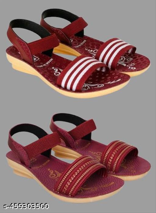 Hiyaga Red and Black Sandals for Women and Girls Pack of 2