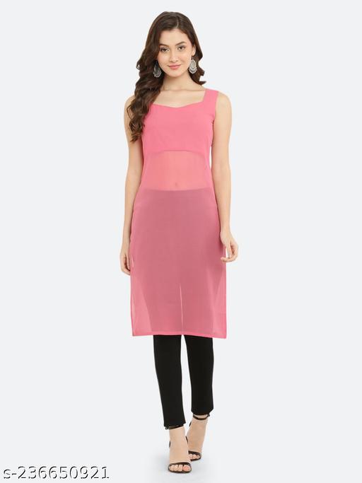 Shimao Women Solid Georgette Sleeveless Straight Kurti