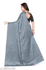 Satin Silk Grey sequinned Saree With blouse