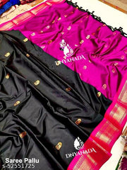 Paithani Cotton Silk Black Tassels and Latkans Saree With Blouse