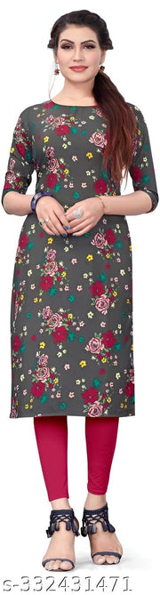 Women's Printed Black Crepe Kurti