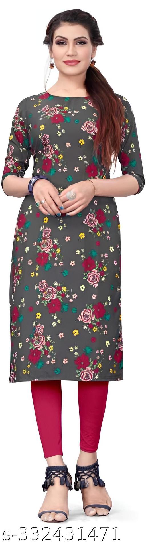 Women's Printed Black Crepe Kurti
