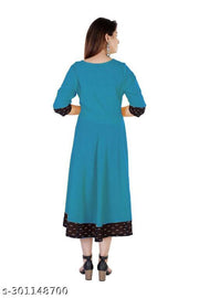 HF HOLYDAY FASHION Cotton Plain and Solid Printed Black Border Anarkali Style Kurti Kurta For Women Latest Design Ladies Dresses Top Round Neck Flared Stylish Party Wear Readymade Frock Fancy Girls Dress 3/4 Sleeve Knee Length Casual Kurtis