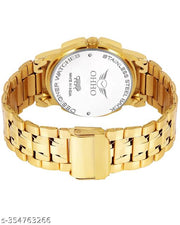 OHHO Original Gold Plated Steel Bracelet Belt & Day-Date Function Blue Dial Analog Watch - For  Men's-Boy's-Gent's