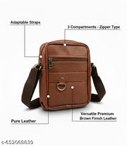 Stylish Brown Leather Sling Bag For Men & Women For Travelling & Casual Use Waterproof Sling Bag (Brown, 3 L)
