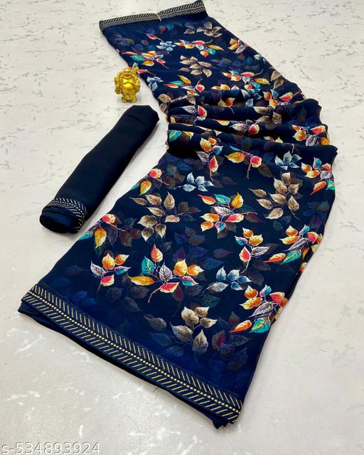 Premium Quality Georgette Printed Saree With Lace Border and Blouse
