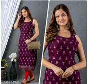 Womens Stylish Jhuma Print Sleeveless Straight Kurti For Girls