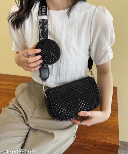 BAGMAGIC Crossbody Sling Bag With Pack of Combo Coin Pouch For Women Detachable Broad Belt Stylish Evening Clutch Handbags, Ladies Purse For Party Wedding Wide Shoulder Strap Side Square Bling Bag
