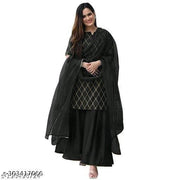 Women's Beautiful Rayon Printed Round Neck Kurta And Sharara With Net Dupatta Set