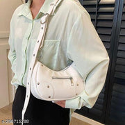 Wide Strap Studded Decor White Hobo Bag