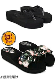 Dr lite sleeper  Girls and Women || Flower Design stylish flip flop || Black Casual Flip flop Women's & Girl's Black color Medium Heel Party wear Flip-flops
